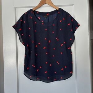 Banana Republic Navy and Red Floral Blouse - Size S